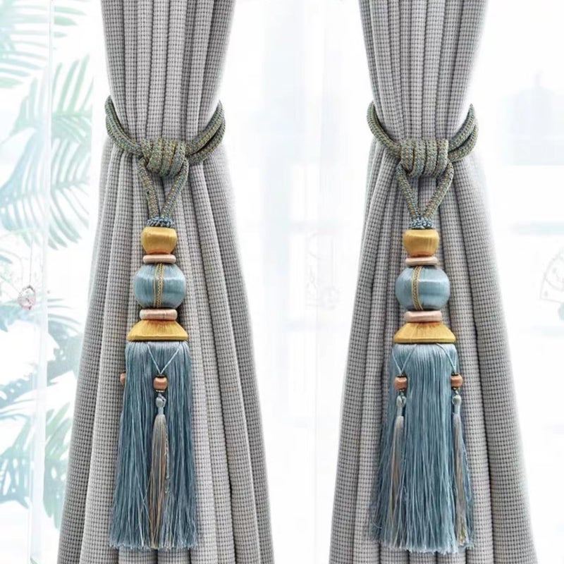 yawpnan Paired Lantern Single Hanging Ball Tassels Curtains Buckle Sling Binding Lantern Tiebacks Handcrafted Braided Buckle Drapery Curtain Holdbacks Window Treatments for Home 2 Pack - Image 3